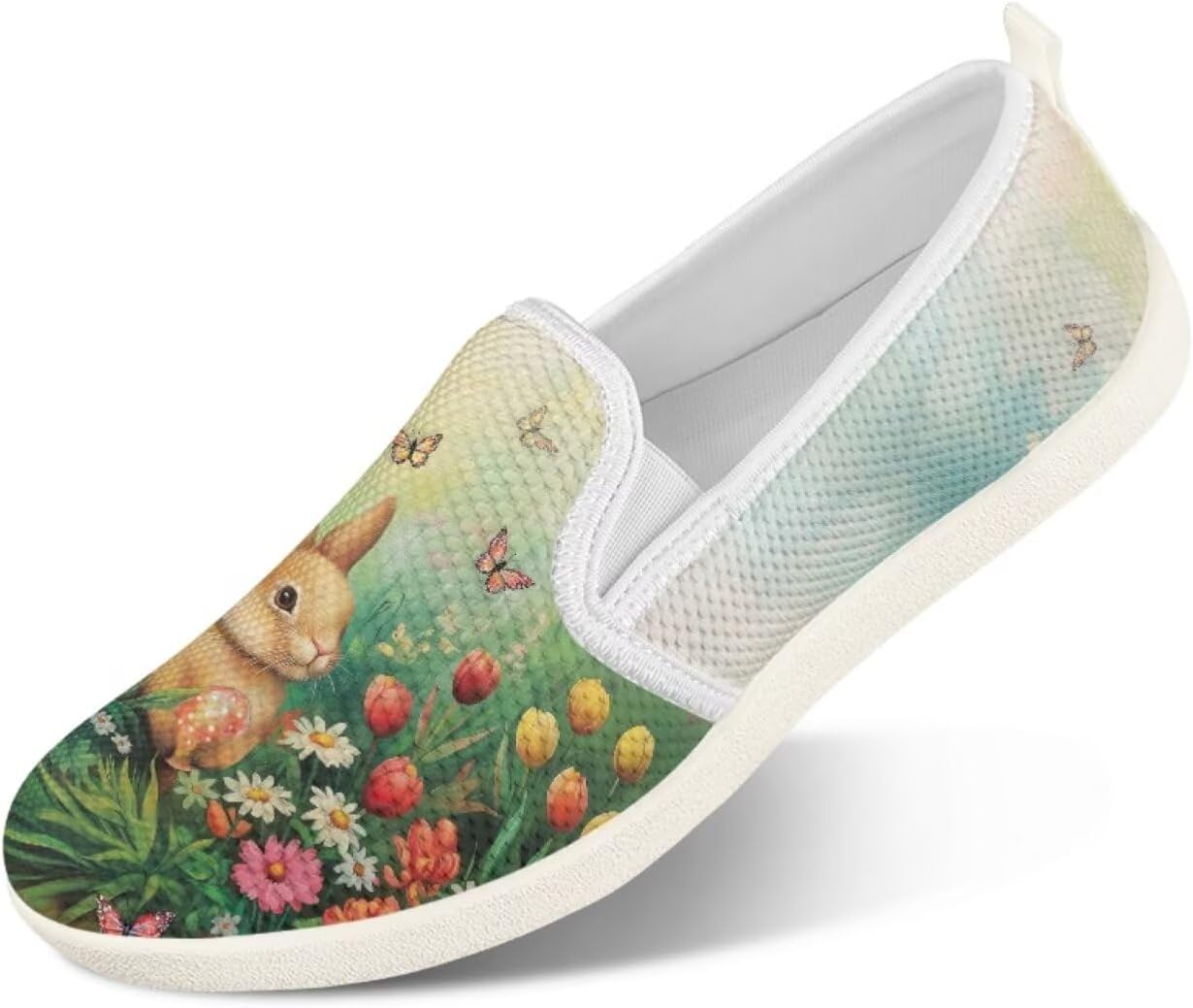 

Мужские туфли с животным принтом, слипоны, удобные лоферы, модные повседневные кроссовки, сетчатые плоские туфли, широкие, легкие, размеры 4-9 Twousenru, Flowers & Rabbit