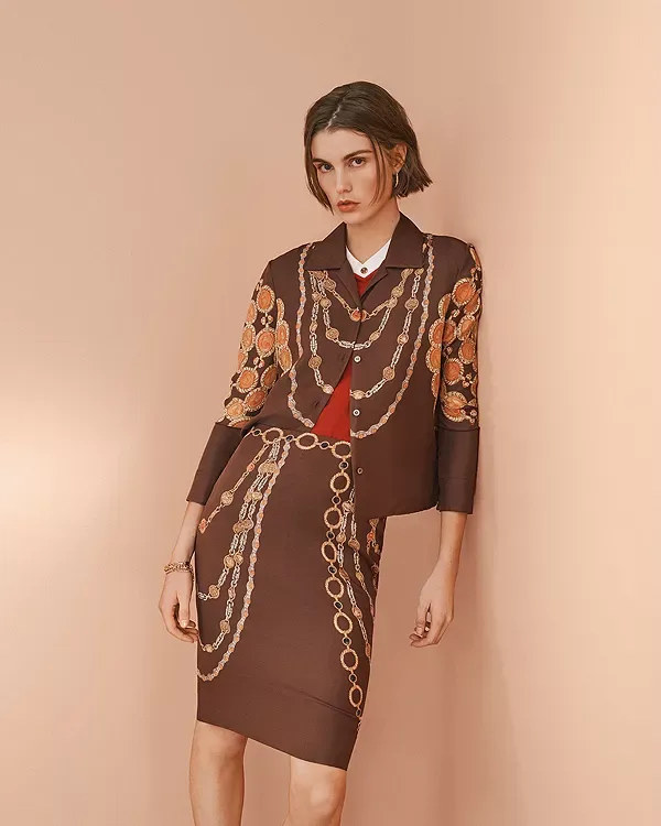 Юбка из шелковой саржи с принтом "Влюбленный" Versace, Chocolate/Amber — фото 2