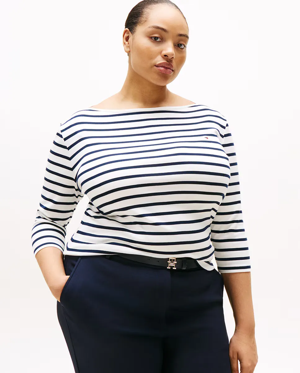 

Женская футболка с рукавом 3/4 и круглым вырезом Tommy Hilfiger Curve, темно-синий