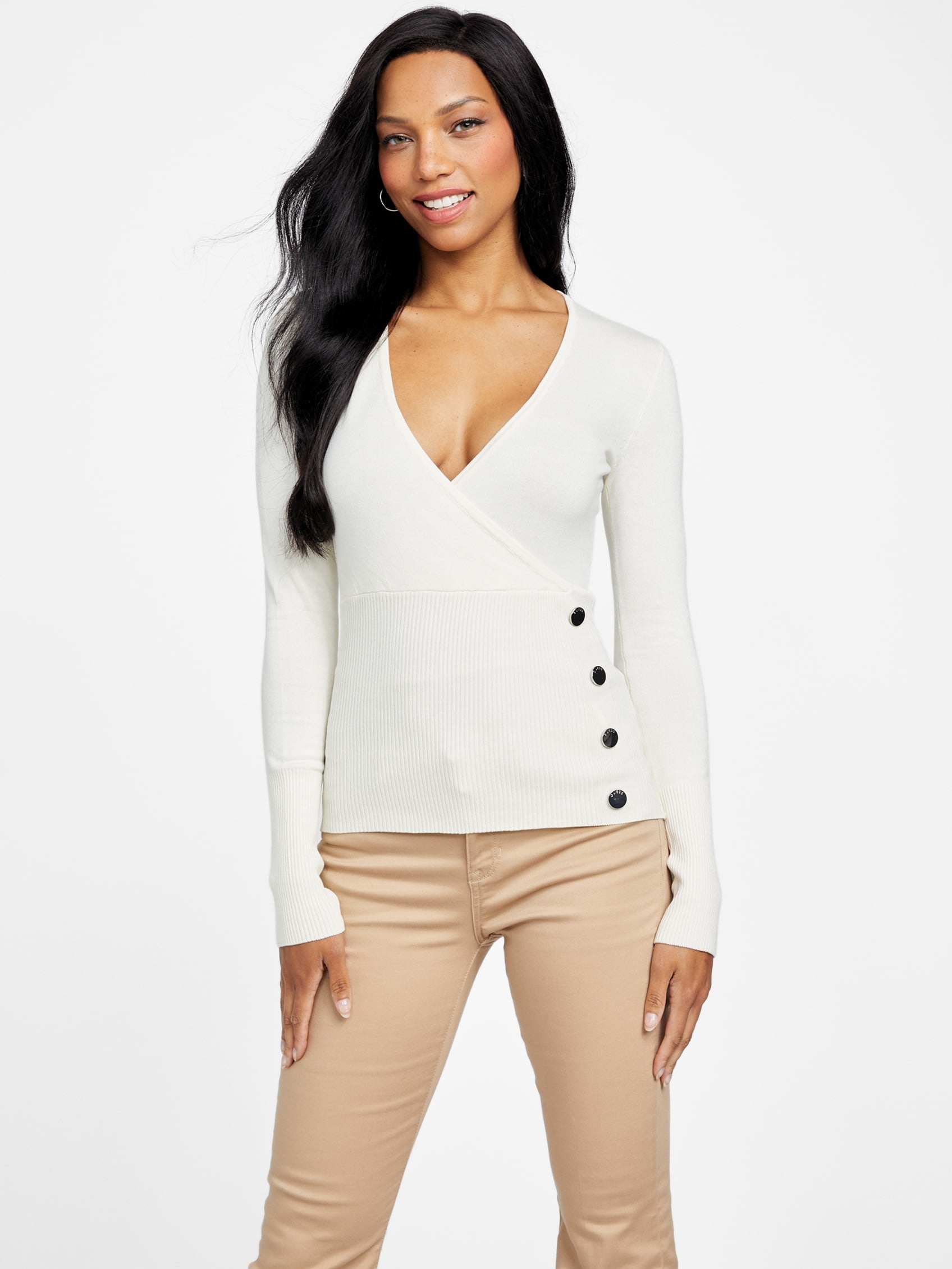 

Топ Вики Сюрплис Guess Factory, цвет dove white