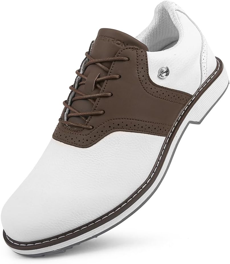 

Мужские гольф-туфли водонепроницаемые Профессиональная обувь для гольфа Шипованные и бесшиповые кроссовки для гольфа Обувь для ходьбы по газону Спортивные кроссовки для тренировки в гольф для мужчин Thestron, белый