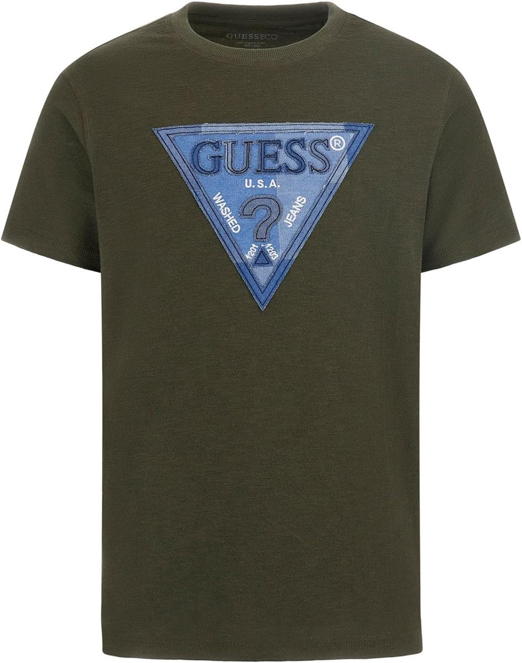 

Мужская футболка GUESS Eco с треугольными нашивками, Olive Morning, Хаки, Мужская футболка GUESS Eco с треугольными нашивками, Olive Morning