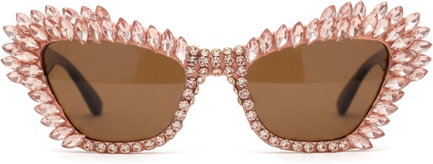 

bullabulling Модные солнцезащитные очки «Кошачий глаз» с блестками и стразами, ретро-солнцезащитные очки «Кошачий глаз» с бриллиантами для женщин, защита UV400, Leopard/Champagne