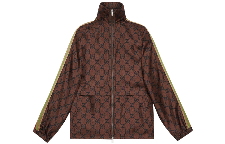 Куртка-бомбер GUCCI шелковая с принтом, премиальная, коричневый — фото 3