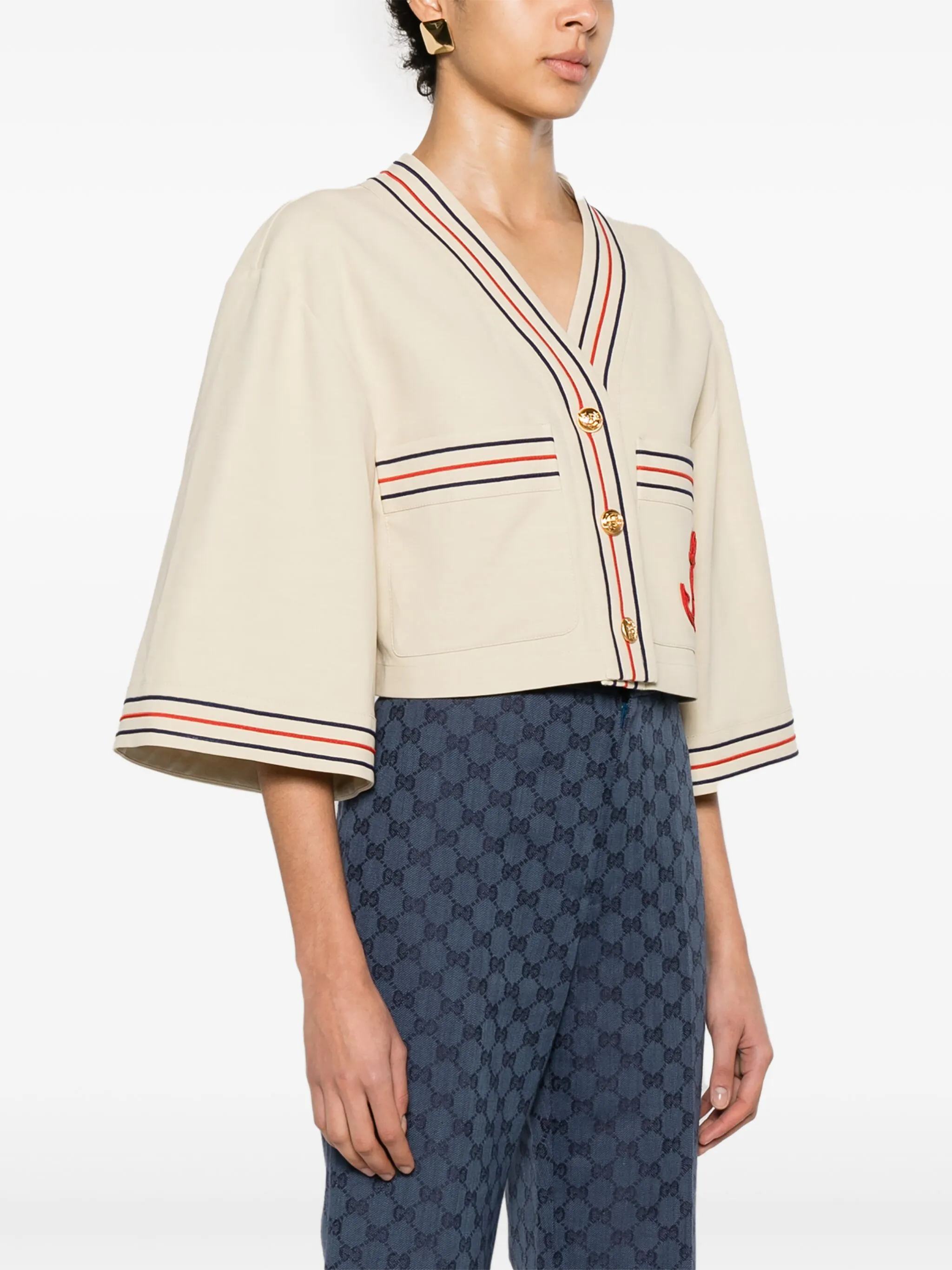 Укороченный кардиган с аппликацией Anchor Gucci, бежевый — фото 3