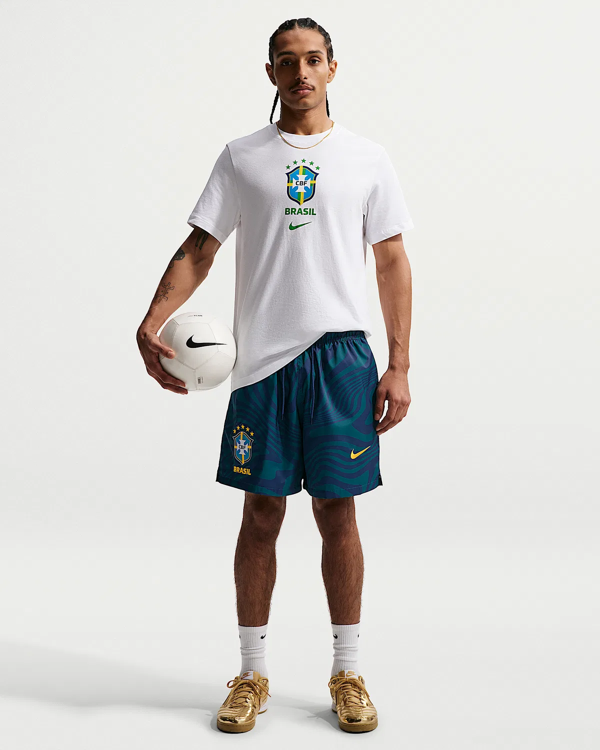 Мужские футбольные шорты Nike Flow Brazil Club, Geode Teal/Coastal Blue/Midwest Gold
