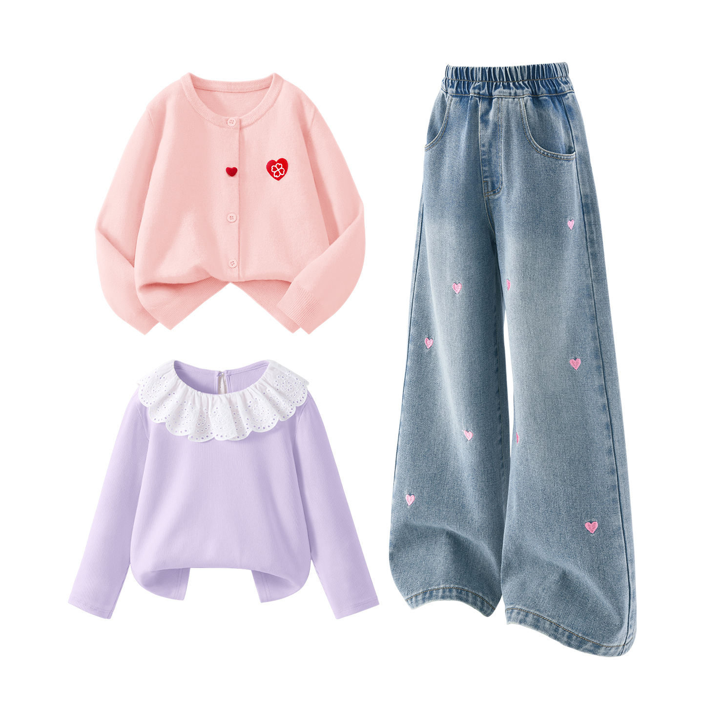 Детская повседневная спортивная одежда Disney, Solid Color Pink+Solid Color Sea Salt Blue+Solid Color Gardenia White — фото 4