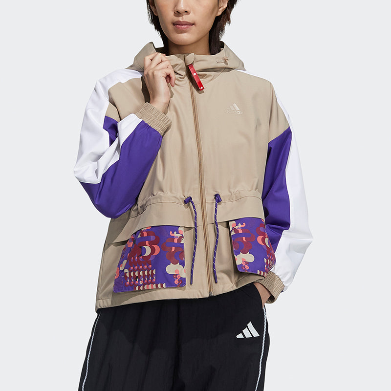 Футболка (WMNS) adidas Cny Jkt New Year Series Patchwork Print Pattern Sports Hooded Jacket Khaki Brown — фото 3