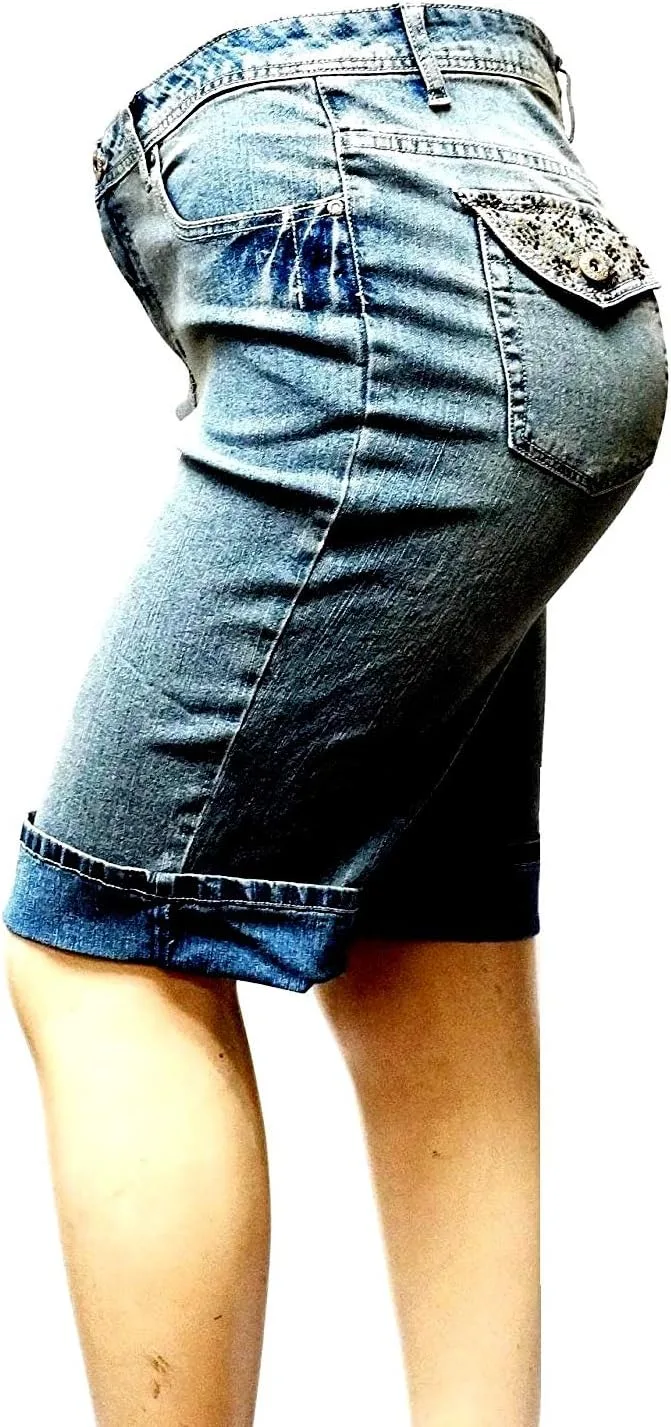 

DB Premium женские джинсы капри plus size stretch mid rise blue denim D&B