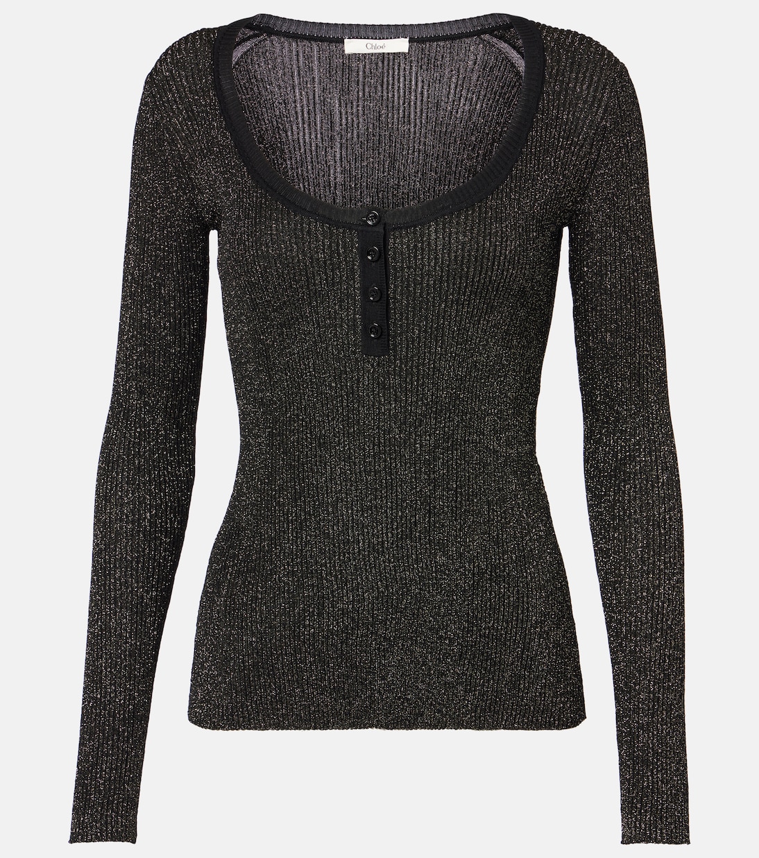 

Рубашка хенли из трикотажа с люрексом Chloé, Black Gold