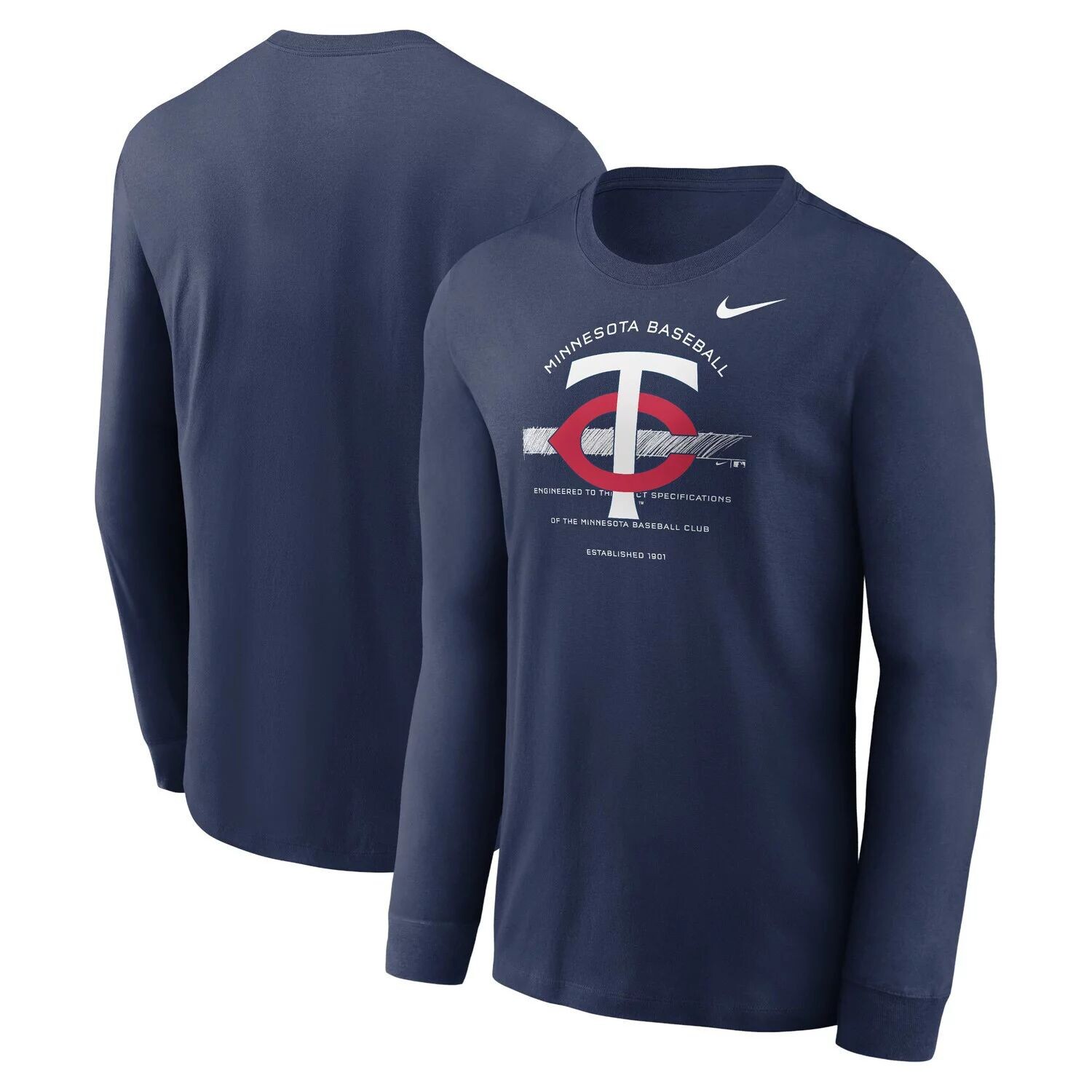 

Мужская темно-синяя футболка с длинным рукавом Minnesota Twins Over Arch Nike, Синий, Мужская темно-синяя футболка с длинным рукавом Minnesota Twins Over Arch Nike