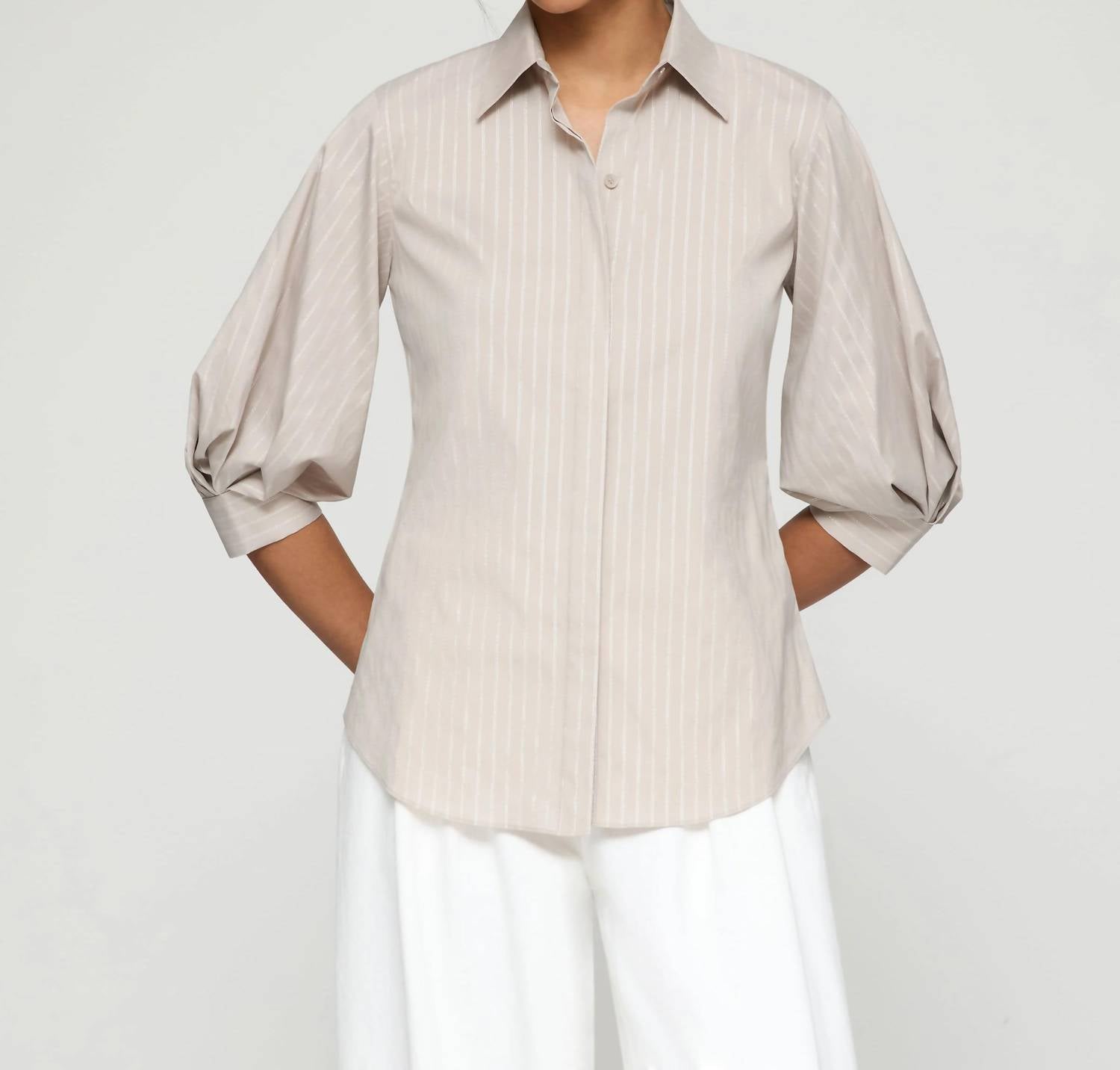 

Металлическая полосатая блузка из стрейч-хлопка в цвете Opal Multi Lafayette 148