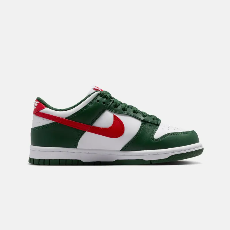 Nike Dunk Low верх детские скейтбординг кроссовки fir green/university red/white подростки — фото 4