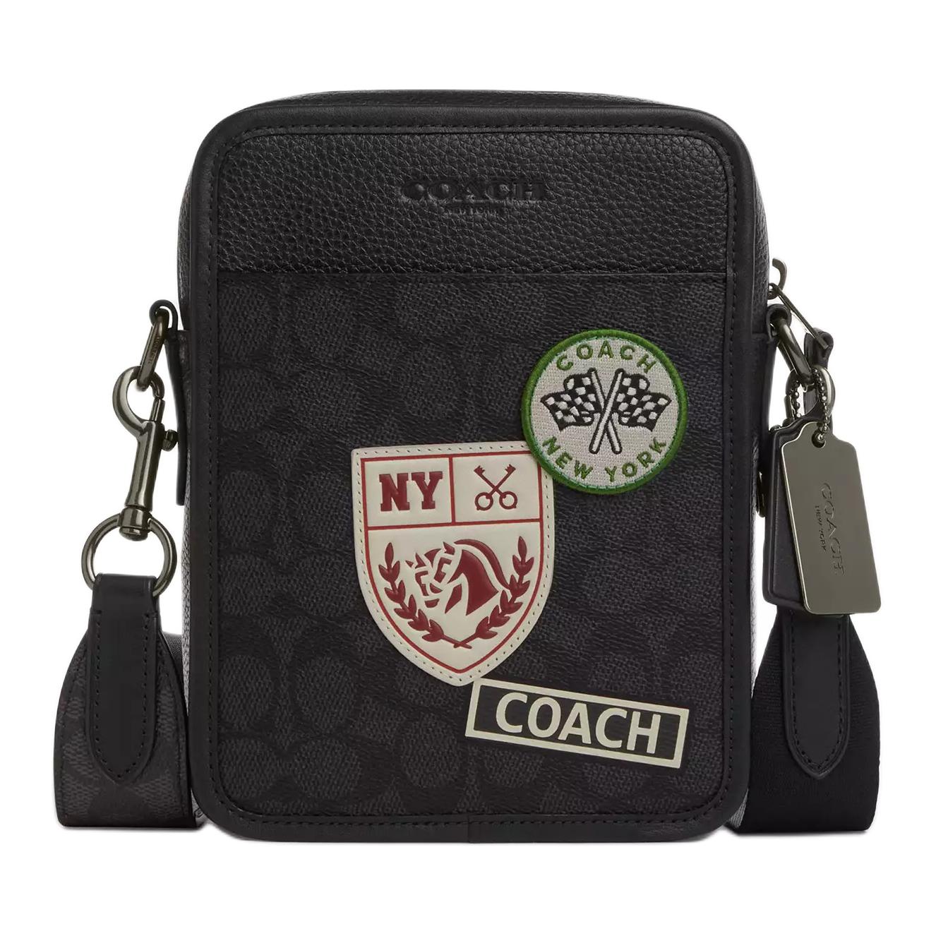 

COACH Салливан Миниатюрная мужская сумка через плечо из прорезиненной ткани угольного цвета