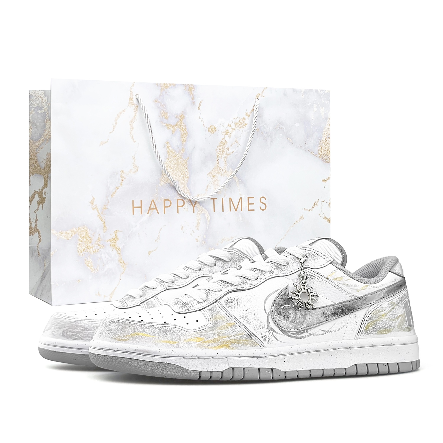 

Nike Большая позолоченная серебряная кирпичная плитка, специальная сумка для покупок, лоу-топ скейтборд-кроссовки мужские бело-серо-серебристые