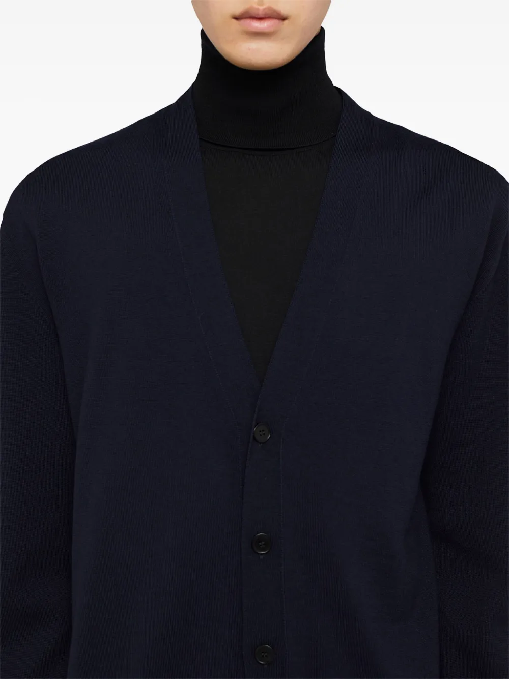 Шерстяной кардиган с V-образным вырезом JIL SANDER, синий — фото 4