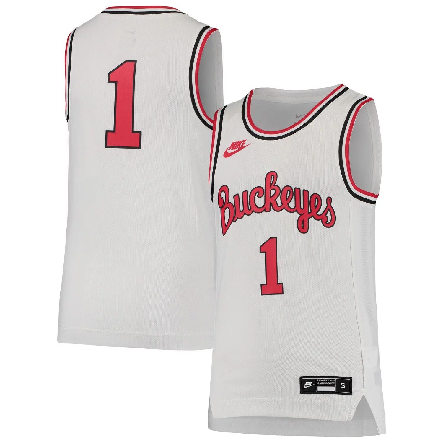 

Реплика молодежной баскетбольной команды Nike #1 White Ohio State Buckeyes Throwback Team Nike