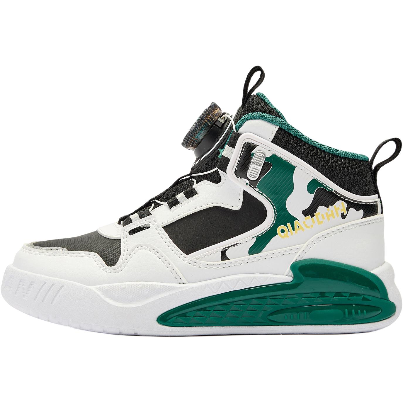 

QIAODAN Антискользящие износостойкие мид-топ детские скейтбординг кроссовки black white green для детей 3-7 лет