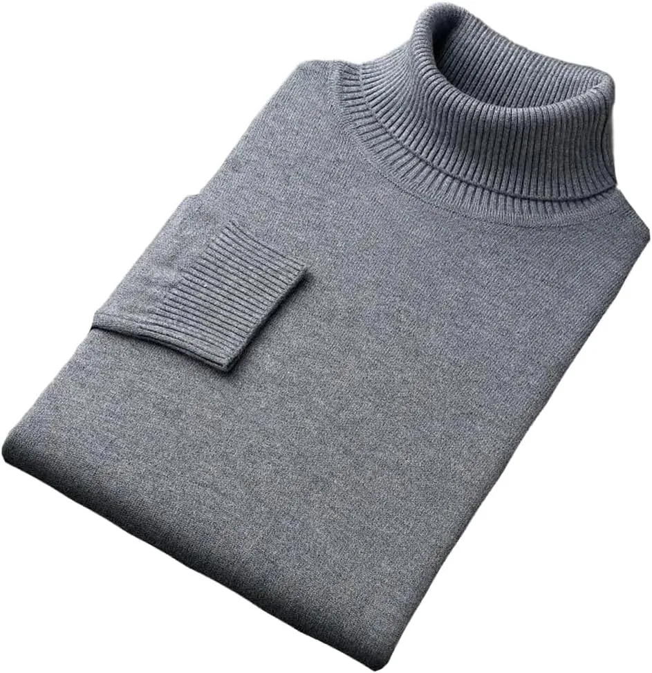 

Мужской зимний вязаный свитер с воротником-стойкой однотонный slim fit