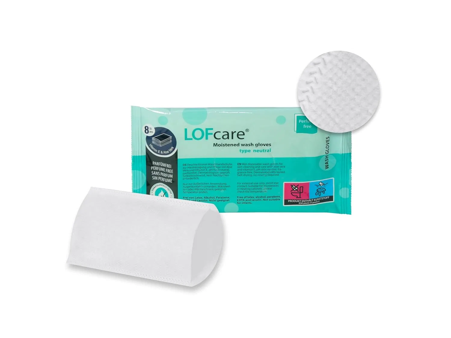 Влажные мочалки «LOFcare Moist Wash Mitts» без запаха, 24 упаковки по 8 штук Loftex