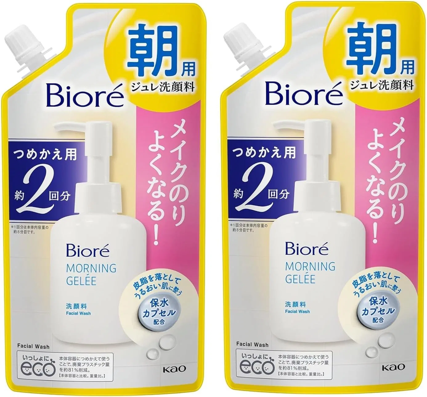Гель для умывания Biore Morning Jelly, освежающий аромат аквафлора, 160 мл × 2