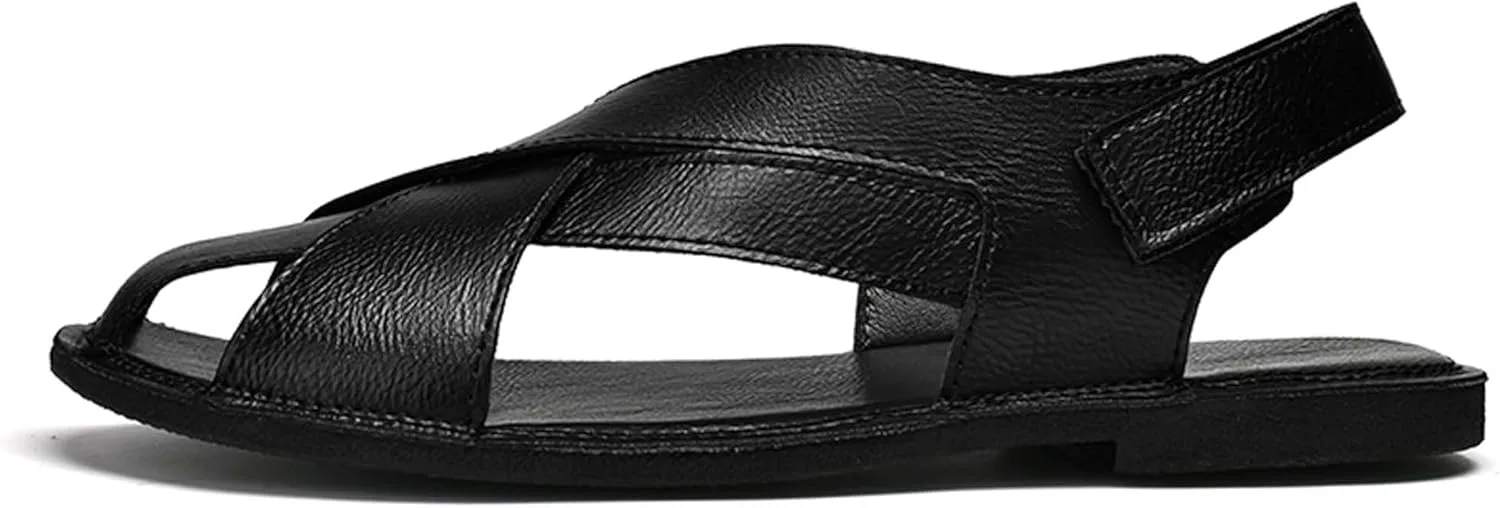 Mens Fashion Leather Сандалии hook-and-loop Rome Сандалии Mens Barefoot Сандалии Business Сандалии Daily Casual Сандалии Soft and Breathable Anti-slip Wear-resistant Durable Vtiao, черный — фото 4