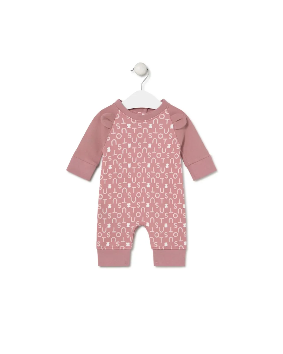 

Детский комбинезон с ушками из гладкого хлопка с принтом Tous, розовый