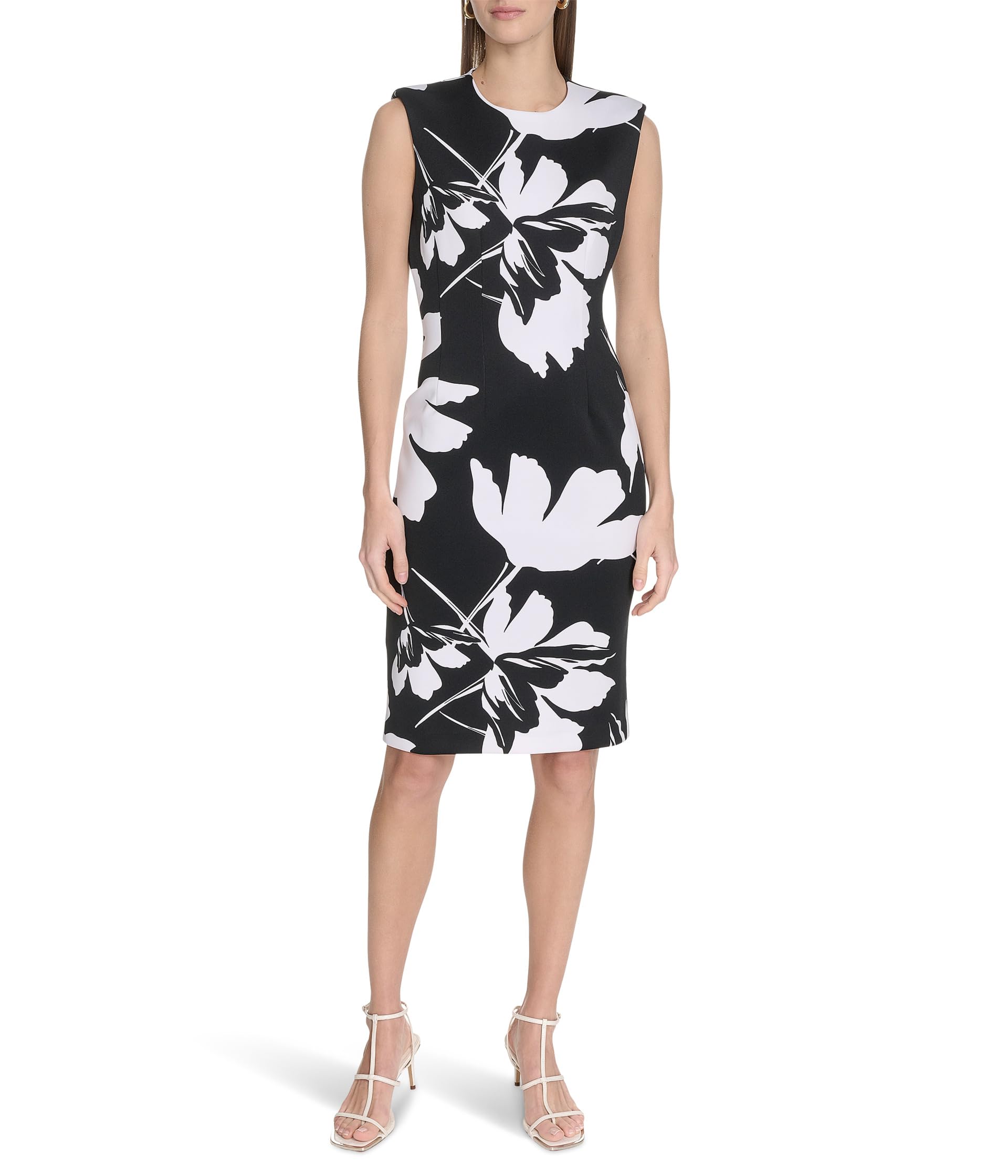 

Платье Calvin Klein Floral Scuba Sheath, черный/белый