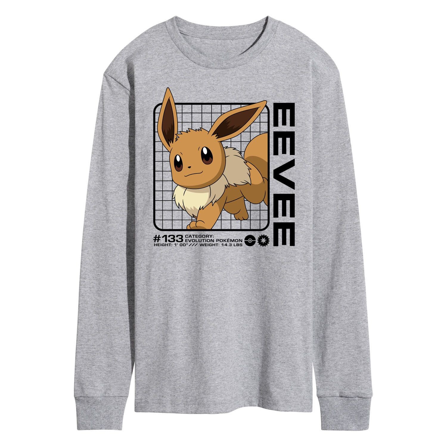 

Мужская футболка с длинными рукавами и рисунком Pokemon Eevee Stats