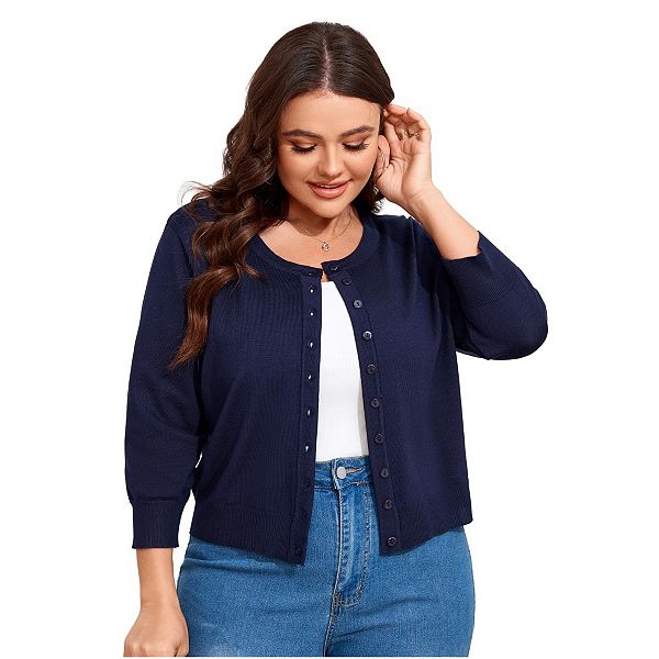 

Кардиган женский plus size с 3/4 рукавом и пуговицами Yesfashion, Navy Blue