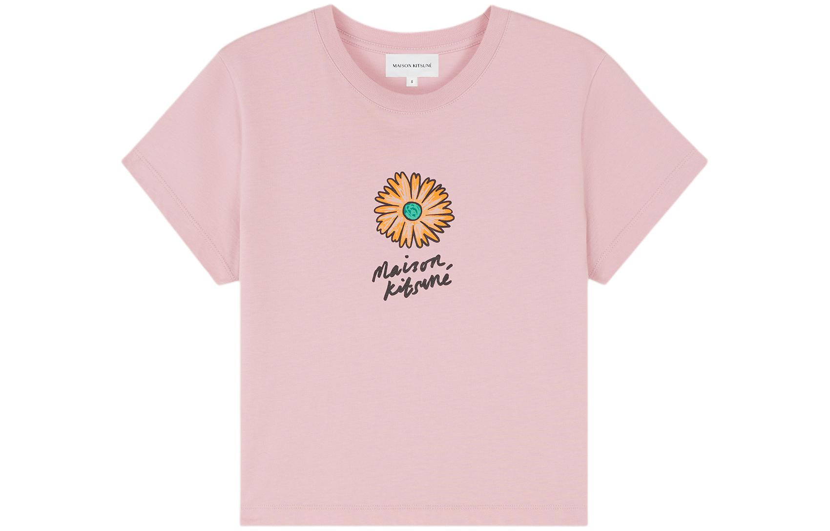 

Футболка с принтом плавающих цветов Maison Kitsune, розовый