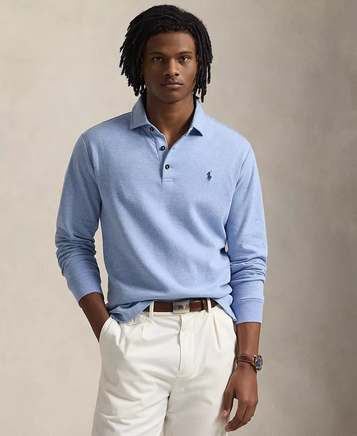 

Мужской джемпер с воротником-поло из роскошного джерси Polo Ralph Lauren, синий