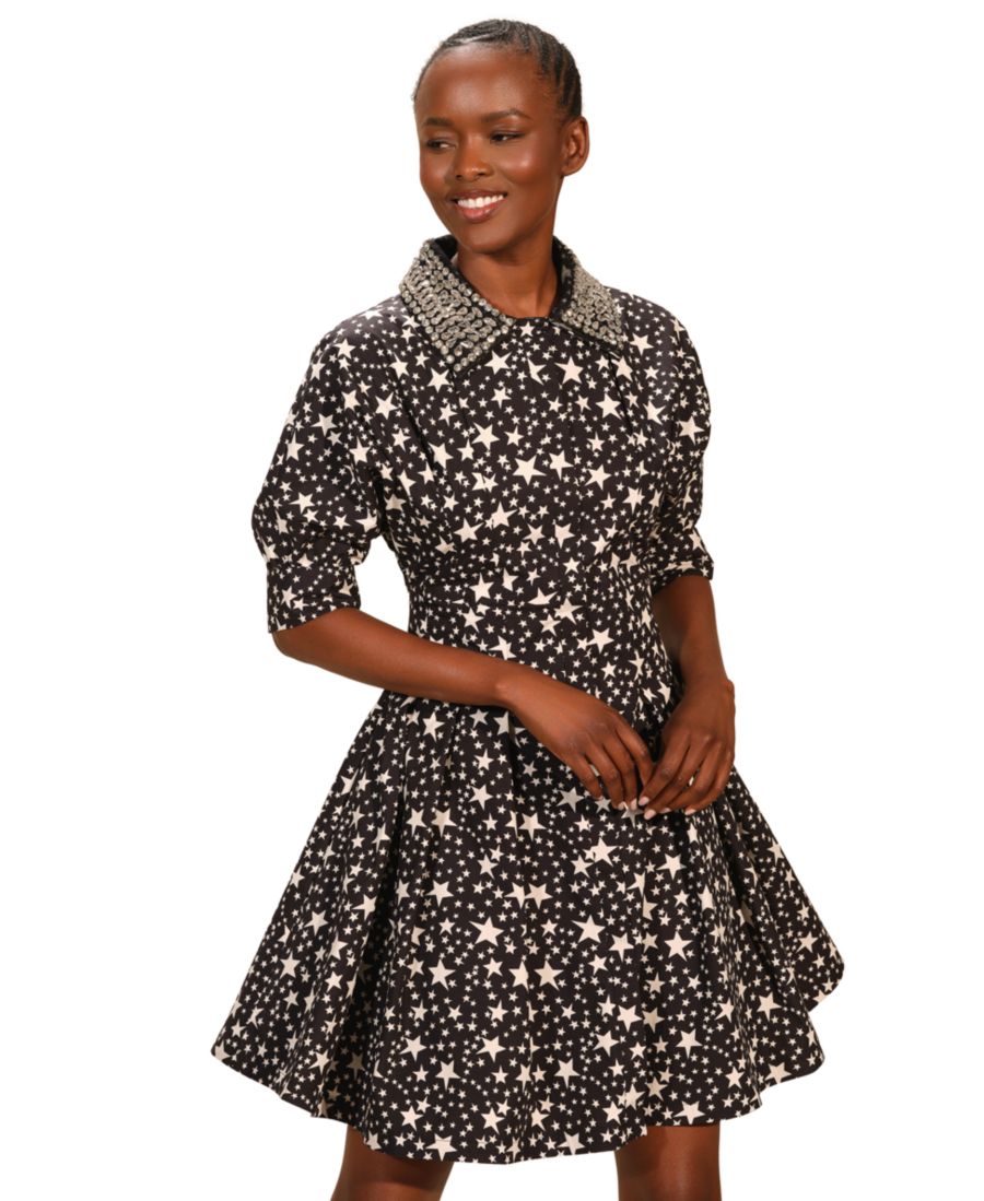 

Женское платье-рубашка с рукавами до локтя, украшенное вышивкой Isaac Mizrahi, Starlit Ditsy