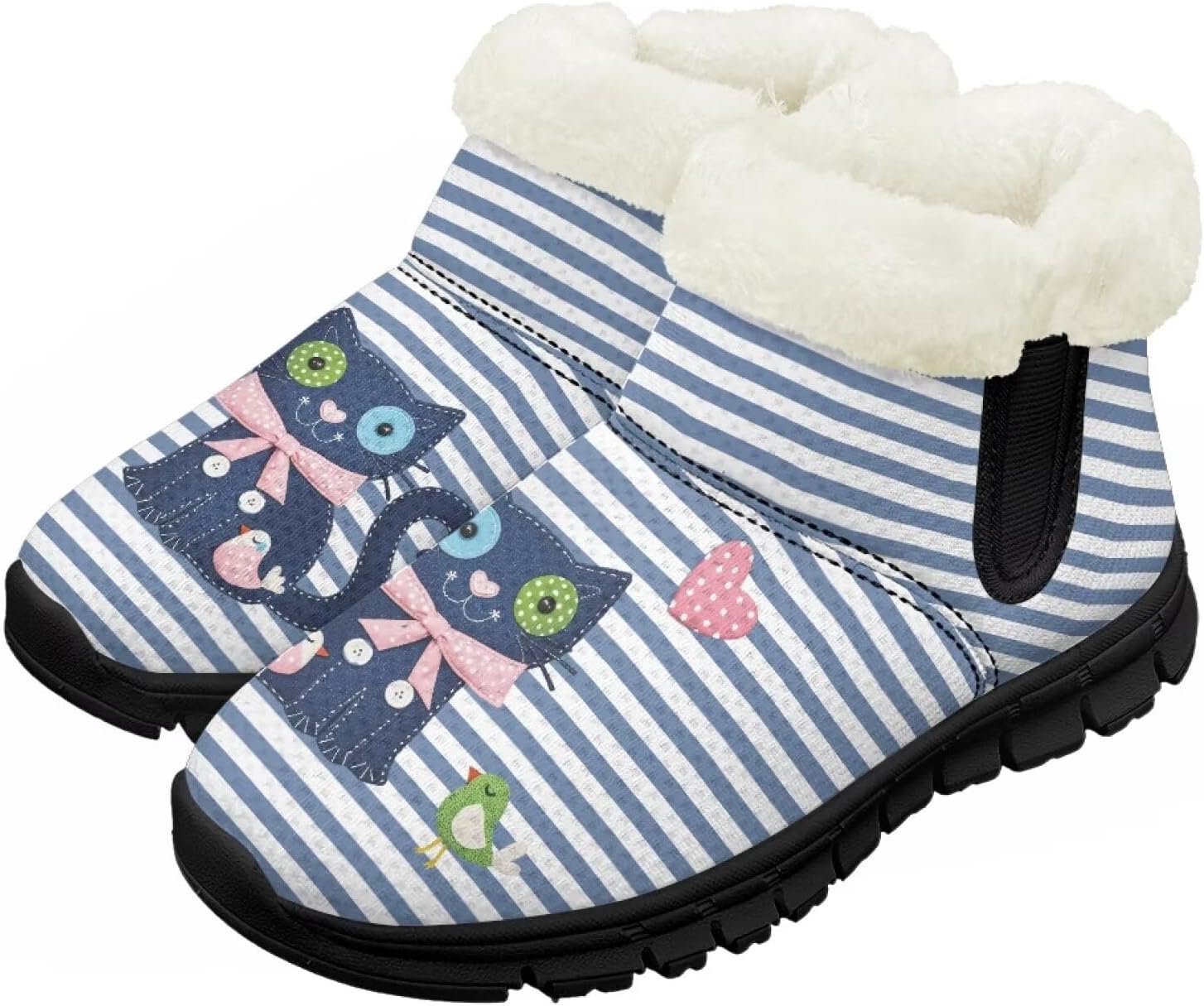 

Детские зимние ботинки Chririnla для девочек и мальчиков, нескользящие, с меховой подкладкой, теплые, для улицы, легкие в надевании и снятии, Striped Cat