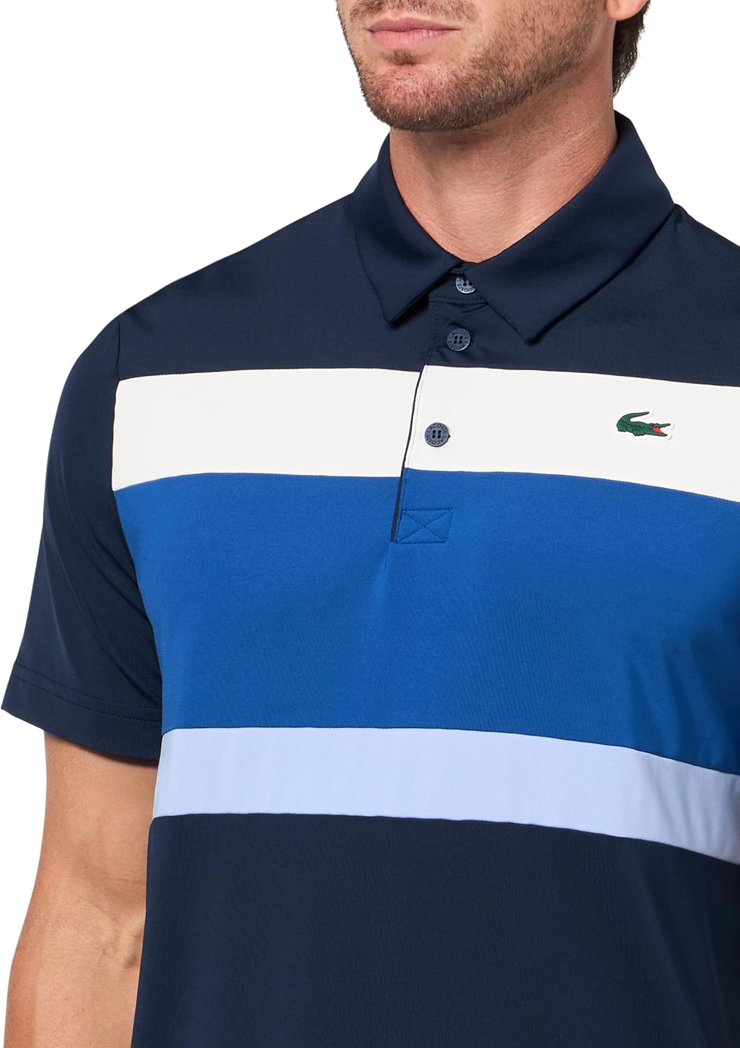 Поло Lacoste Regular Fit Color Block, спортивное для гольфа, Navy Blue/France Blue/Flour — фото 3