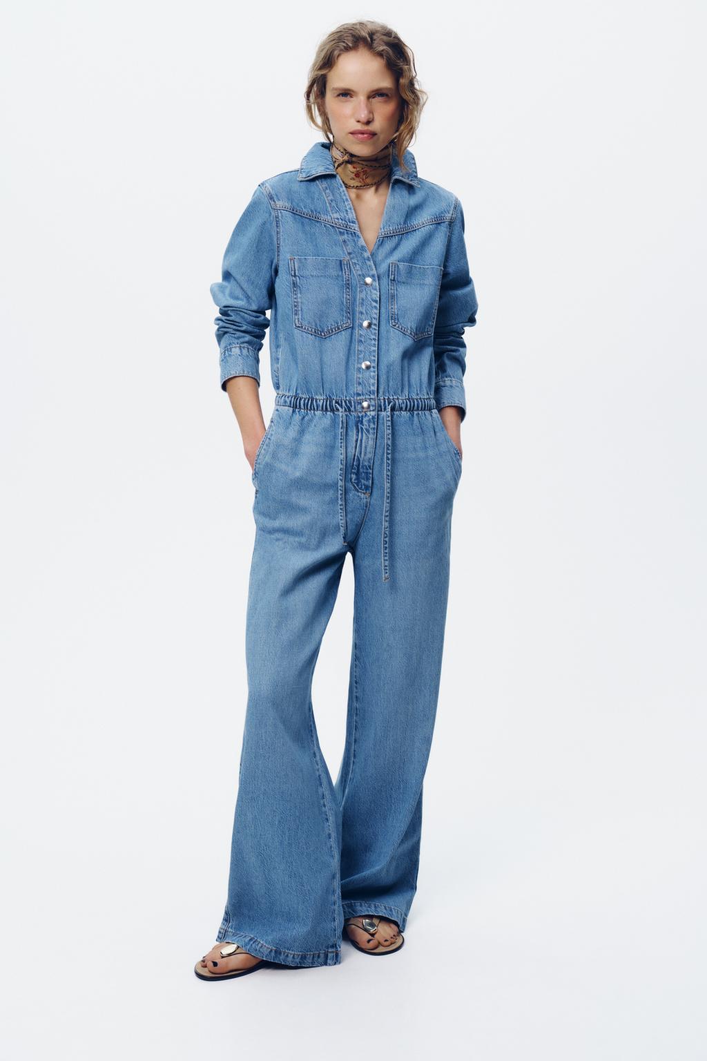 

Джинсовый комбинезон z1975 с регулируемой талией ZARA, средне-синий