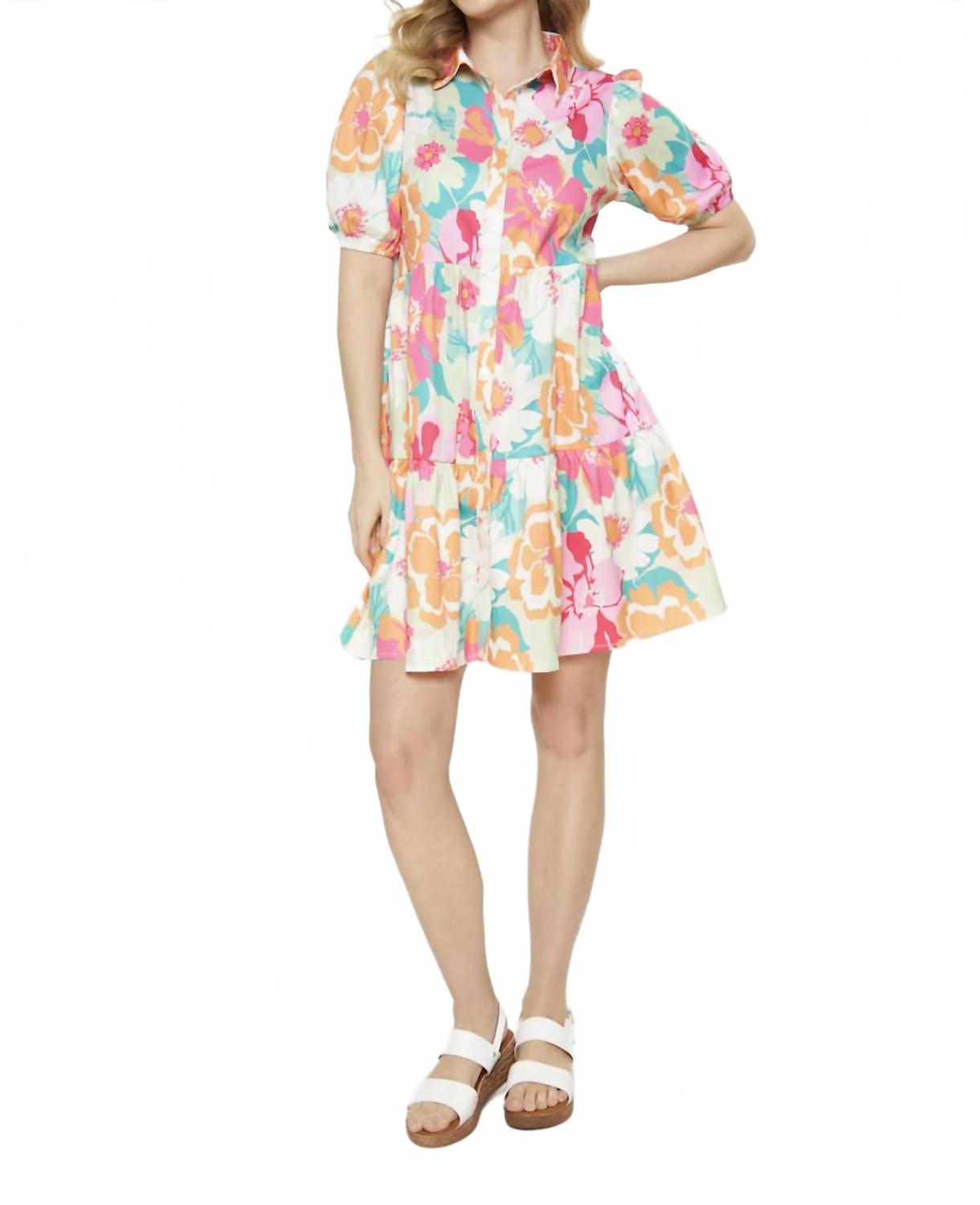 

Платье с воротником и пышными рукавами в красочный цветочный принт Fashionworks, Colorful Floral