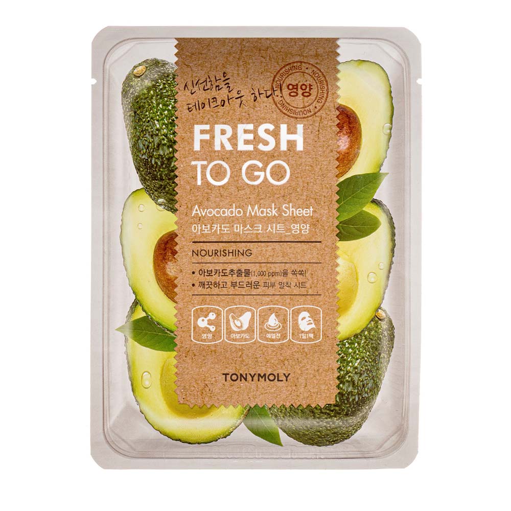 

Тканевая маска с экстрактом авокадо fresh to go avocado mask sheet Tonymoly, количество 1 шт.