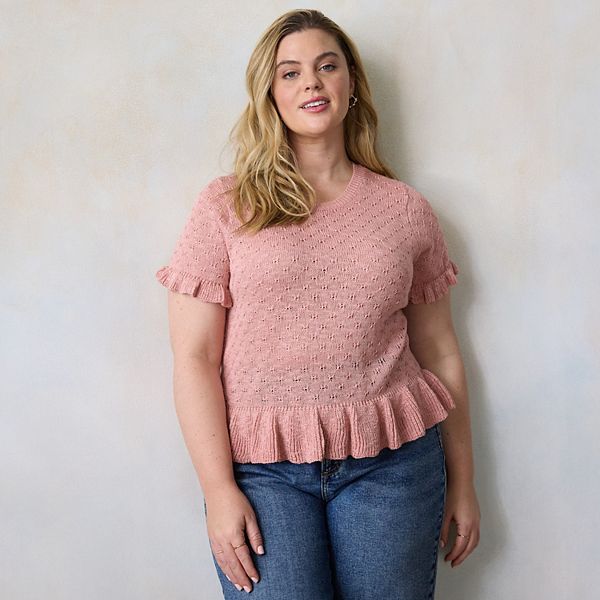 

Футболка-свитер с баской Plus size Lc Lauren Conrad, Angelica Blush