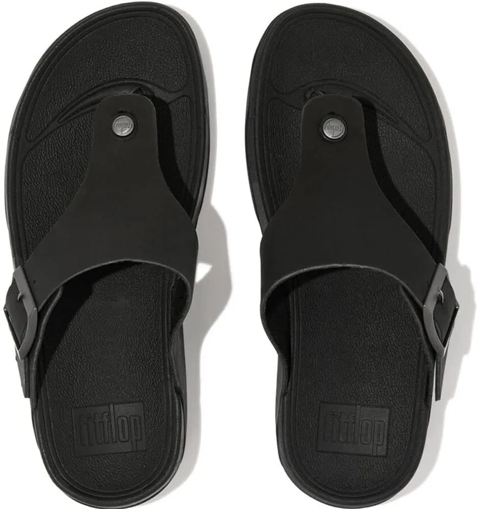 Мужские сандалии-шлепанцы Fitflop Trakk II с пряжкой и кожаным перемычкой между пальцами, Black — фото 3