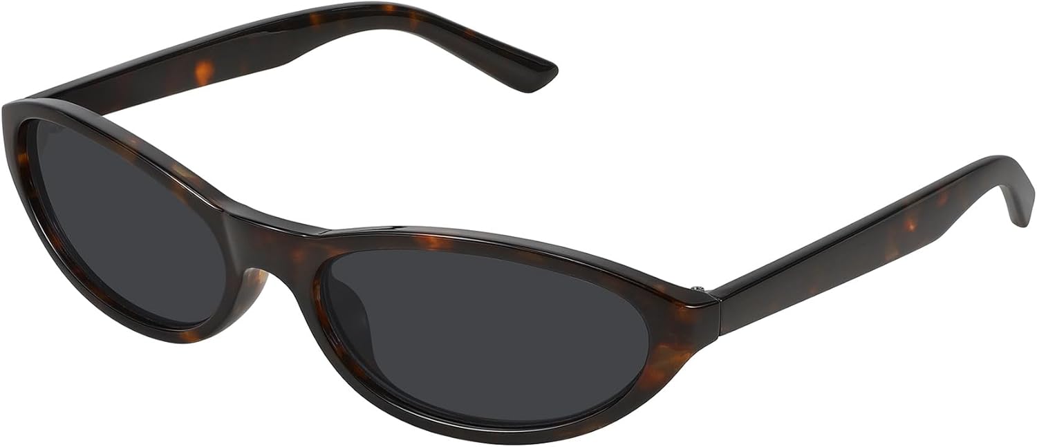 

Узкие ретро-овальные солнцезащитные очки для женщин, модные маленькие солнцезащитные очки «кошачий глаз» в винтажном стиле с защитой от УФ-излучения FZN830 Fozono, Tortoise Frame/Gray Lens