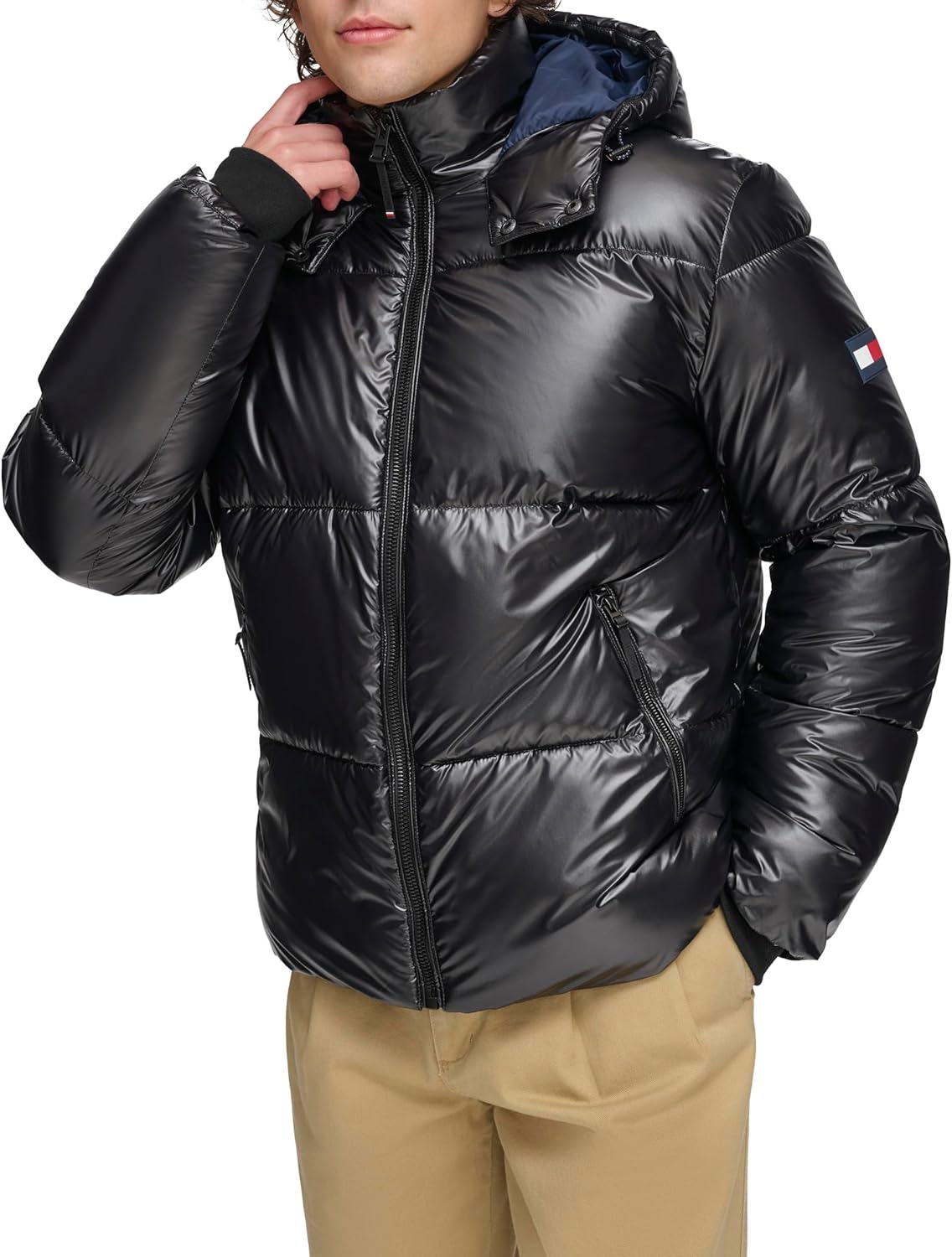 Мужская блестящая стеганая куртка Tommy Hilfiger с нашивкой-логотипом, Black — фото 4