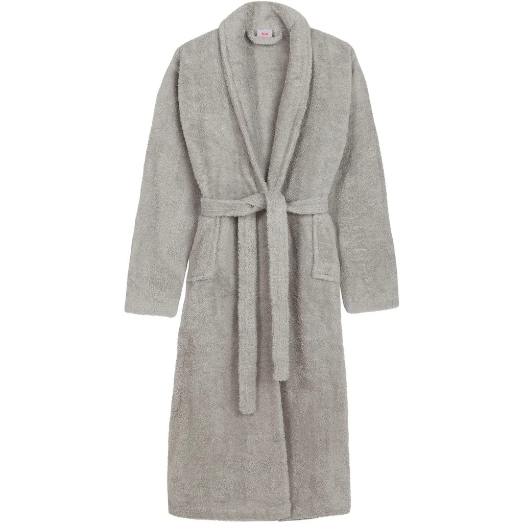 

Модный халат Bathrobe uni Набор: 1x халат, 1 шт., с шалевым воротником, поясом, карманами, для женщин и мужчин, велюр, блестящий Hip, серебристо-серый