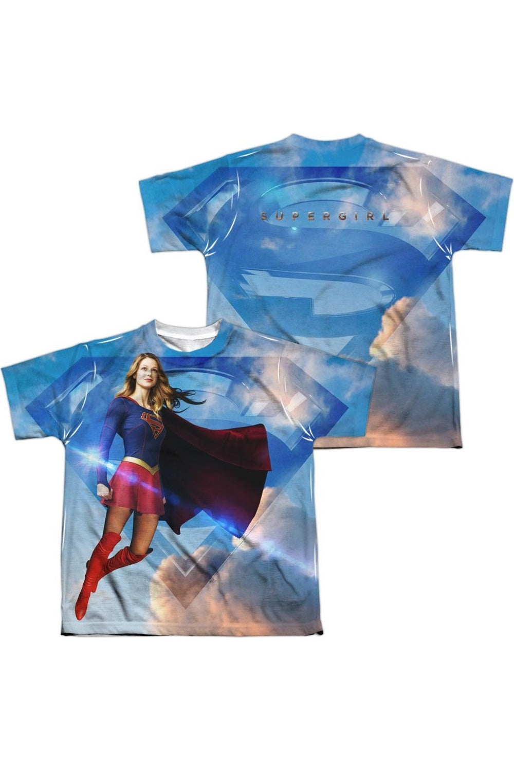 

Футболка с коротким рукавом для детей "Supergirl Up In The Sky" (принт спереди и сзади) Gildan, белый