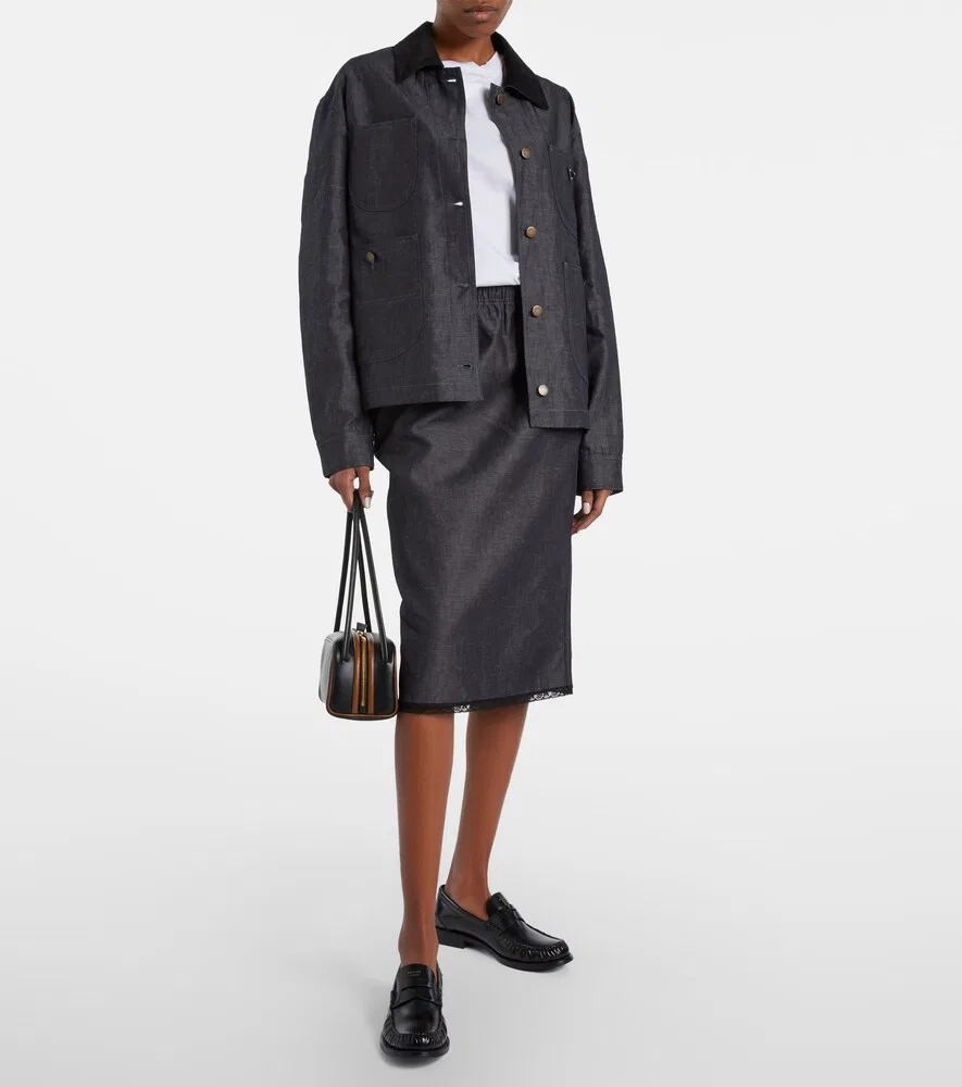 Куртка из хлопка и льна шамбре Prada, синий — фото 2