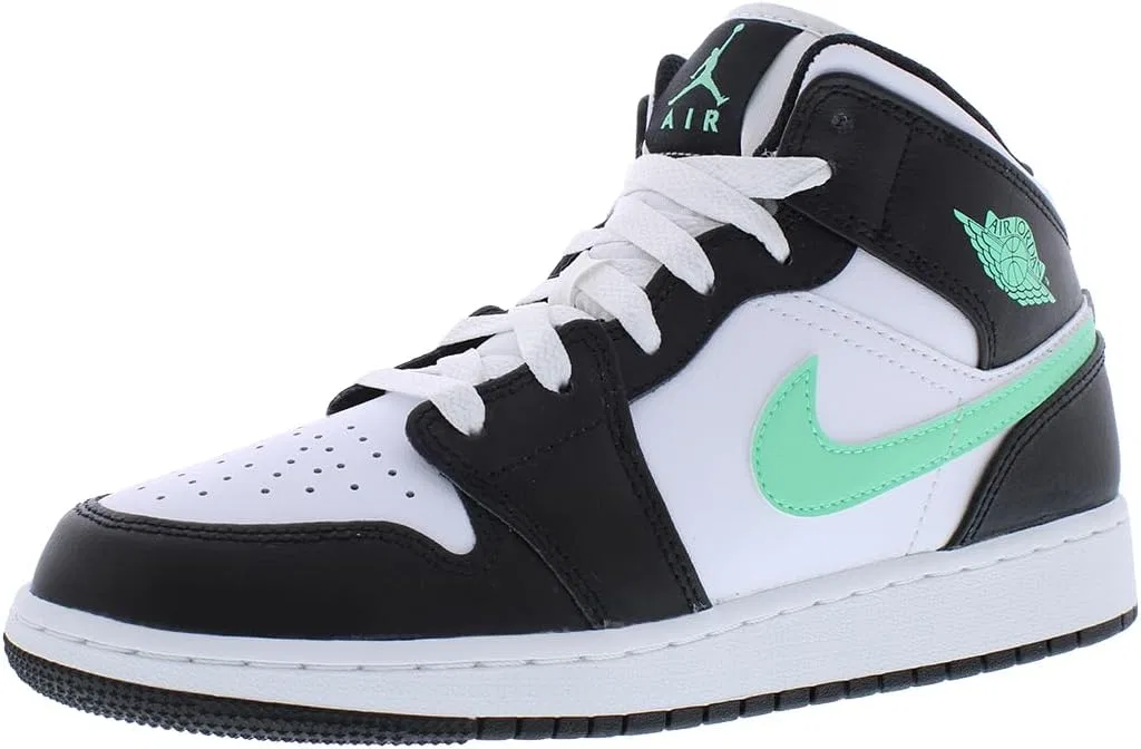 Детские кроссовки Nike Air Jordan 1 Mid, White/Black/Green Glow