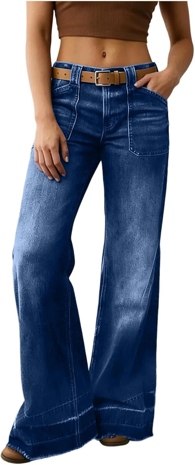 

Женские джинсы Casual High Waist Loose Wide Leg Stretch Denim BXJX