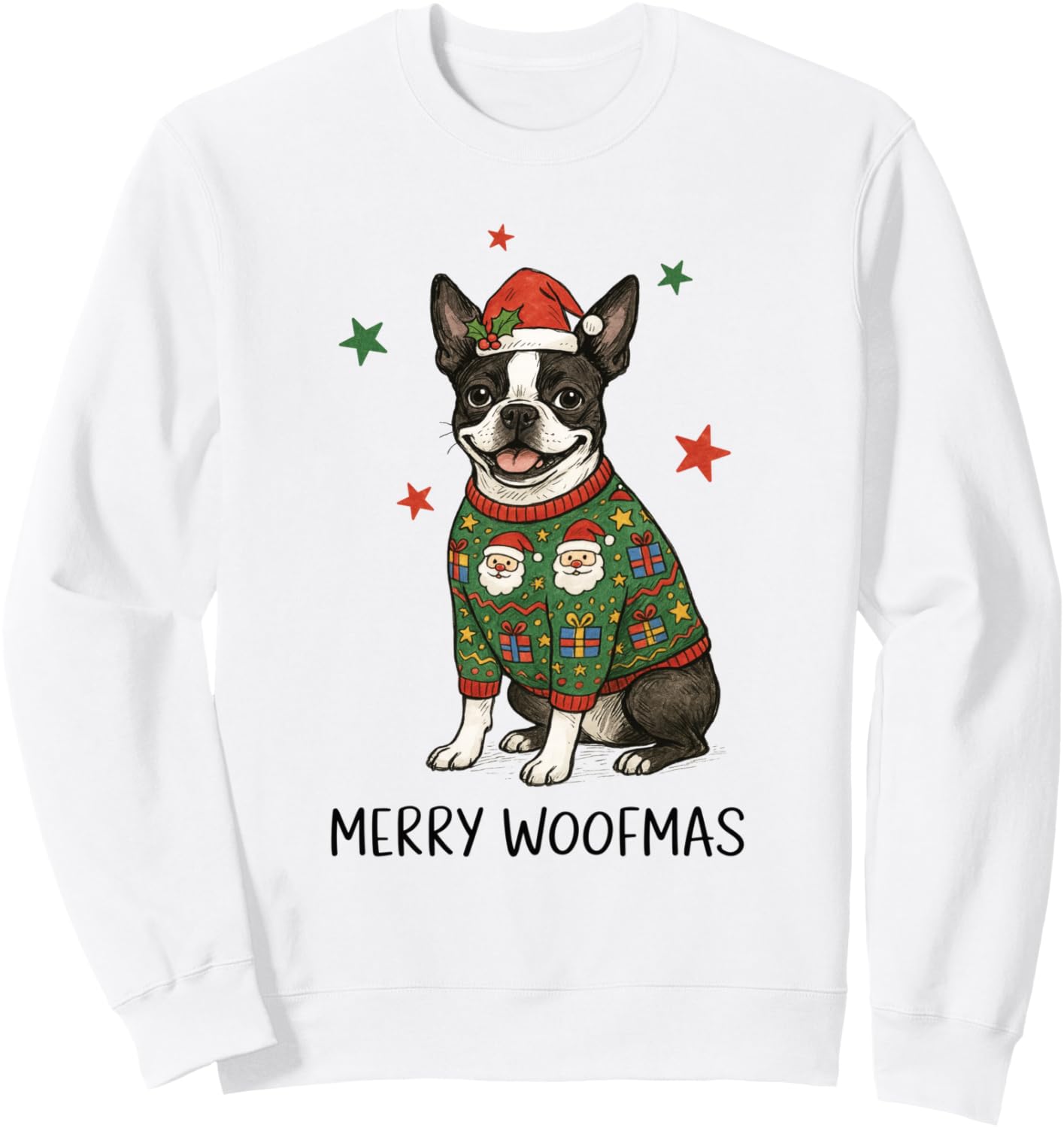 

Уродливый рождественский свитер с изображением бостонского терьера Merry Wofmouth. Праздничная толстовка Holiday Dog Lover Christmas Family Matching Tees, белый