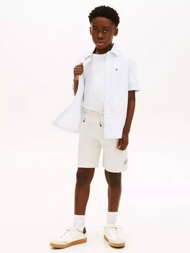 Детские шорты с логотипом в стиле университетской формы Tommy Hilfiger, Light Grey — фото 3