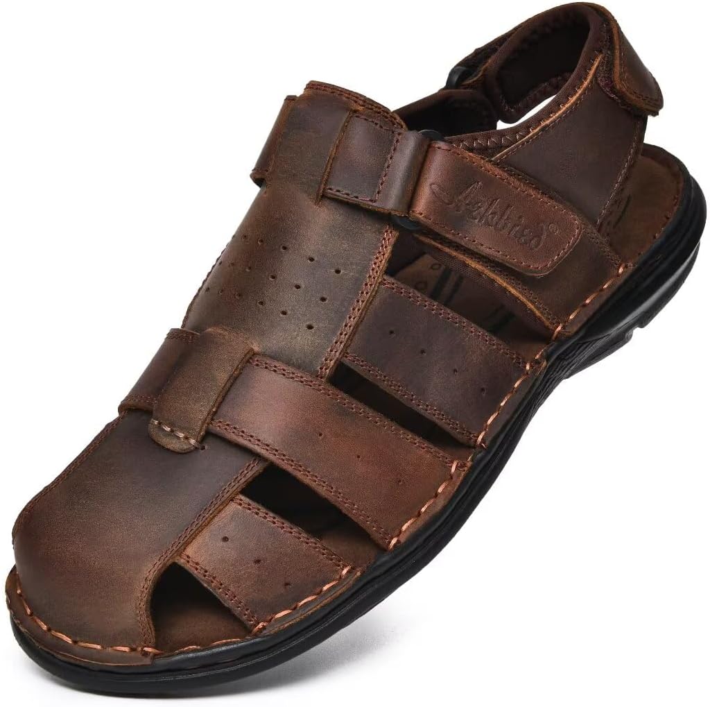 

Мужские сандалии Arkbird, закрытый носок, кожаные рыбацкие для прогулок на открытом воздухе и спорта, летние, Coffee-85